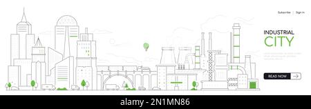 Città industriale - banner vettoriale moderno dal design sottile Illustrazione Vettoriale