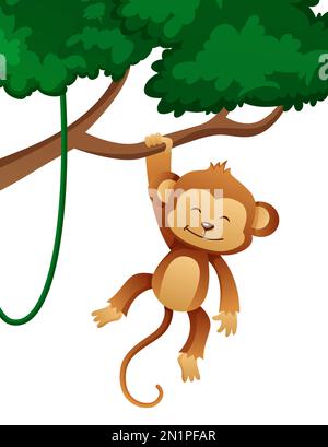 Scimmia . Carino vettore isolato cartone animato . Illustrazione Vettoriale