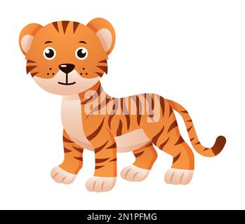 Tigre . Carino vettore isolato cartone animato . Illustrazione Vettoriale