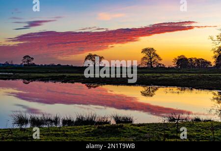 Chipping, Preston, Lancashire, Regno Unito. 6th Feb, 2023. Sunset and Reflections, Chipping, Preston, Lancashire, UK Credit: John Eveson/Alamy Live News Foto Stock