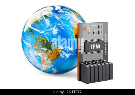 Trusted Platform Module, TPM con simbolo di divieto, rendering 3D isolato su sfondo bianco Foto Stock