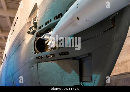 Chicago, il, USA - 6 febbraio 2023: Sottomarino catturato tedesco U-505 Unterseeboot (U-Boat) che è attualmente di proprietà e in mostra al Museo di Sci Foto Stock