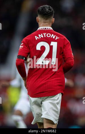 MANCHESTER, INGHILTERRA - 04 FEBBRAIO: Antony durante la partita della Premier League tra il Manchester United e il Crystal Palace a Old Trafford il 4 febbraio, Foto Stock