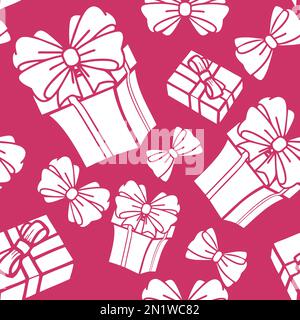 motivo asimmetrico senza cuciture di scatole regalo bianche su sfondo rosa, texture, sfondo Foto Stock