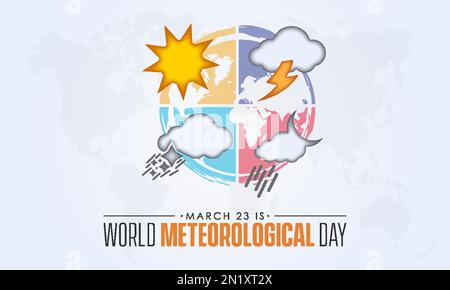 Cloud previsione meteo consapevolezza concetto banner design del World Meteorological Day osservato il 23 marzo Illustrazione Vettoriale