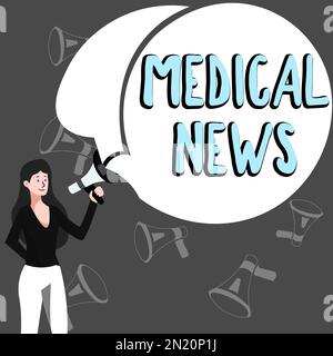 Scrittura a mano segno Medical News. Rapporto di concetto del Internet o informazioni notevoli su innovazione medica Foto Stock