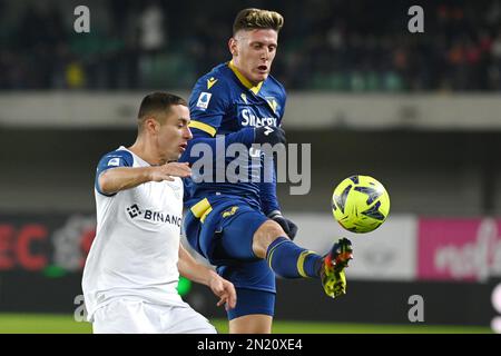 Verona, Italia. 06th Feb, 2023. adolfo gaich (verona) durante Hellas Verona FC vs SS Lazio, calcio italiano Serie A match in Verona, Italia, Febbraio 06 2023 Credit: Independent Photo Agency/Alamy Live News Foto Stock