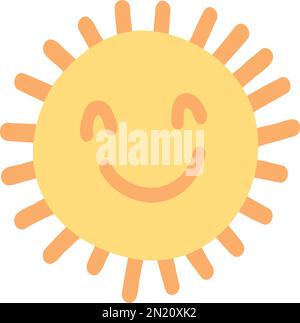 Sole colorato carino. Collezione di illustrazioni vettoriali piatte per bambini. Meteo, meteorologia. Piovoso, nuvola, soleggiato isolato su sfondo bianco. T Illustrazione Vettoriale