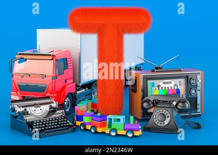 Bambini abc lettera t con macchina da scrivere rendering 3d