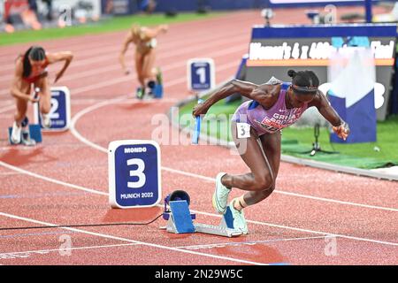 Victoria Ohuruogu (Gran Bretagna). 4x400 staffetta donna medaglia di bronzo. Campionato europeo di Monaco 2022 Foto Stock