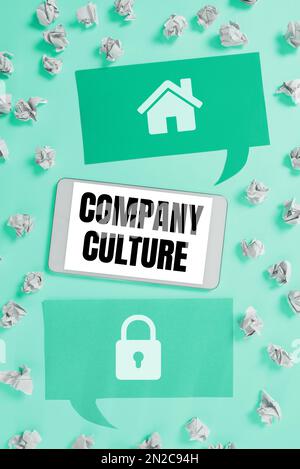 Cartello di testo che mostra la cultura aziendale. Parola per l'ambiente e gli elementi in cui lavorano i dipendenti Foto Stock