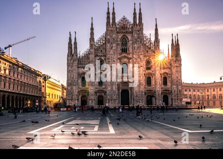 Cattedrale di Milano nell'ora d'oro, alba, Milano, Lombardia, Italia Foto Stock