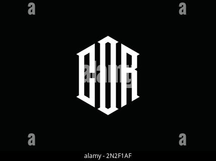Modello di logo vettoriale monogramma con illustrazione dell'alfabeto COR in colore argento e sfondo nero Illustrazione Vettoriale
