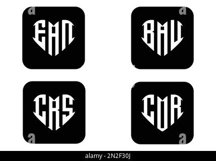 CARATTERE monogramma forma CUORE A TRE LETTERE, carattere monogramma forma hart. Logotipo rotondo Illustrazione Vettoriale