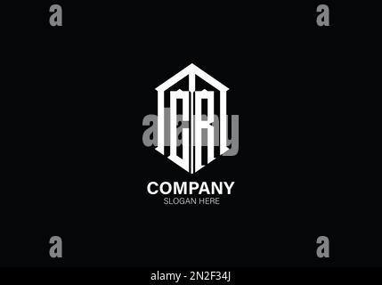 Modello di logo vettoriale monogramma con illustrazione alfabetica MCR di colore bianco e sfondo nero Illustrazione Vettoriale