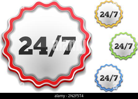 Etichetta con il simbolo 24/7, illustrazione del vettore eps10 Illustrazione Vettoriale