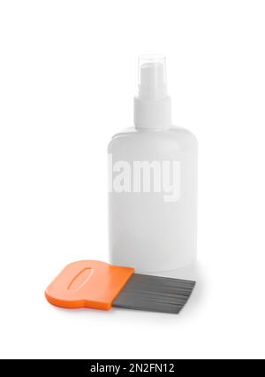 Pettine spray e metallo per trattamento antighiaccio su fondo bianco Foto Stock
