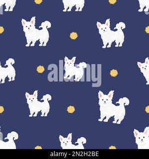 Motivo Teacup frise Bichon senza cuciture. Diversi colori e pose del mantello. Illustrazione vettoriale Illustrazione Vettoriale