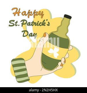 banner giorno di st patricks happy st patricks bottiglia di birra giorno di giorno di happy st patricks bottiglia di tenuta a mano Illustrazione Vettoriale