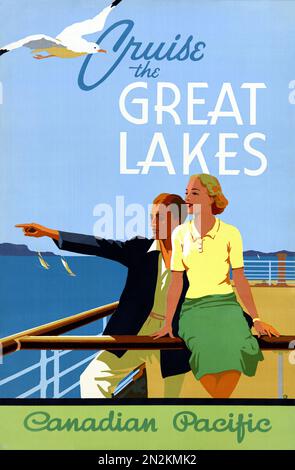 Naviga nei grandi Laghi del Pacifico canadese. Artista sconosciuto. Poster pubblicato negli anni '1930 in Canada. Foto Stock