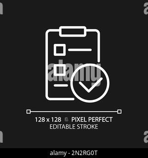 Checklist con segni di spunta pixel Perfect bianco lineare icona per il tema scuro Illustrazione Vettoriale