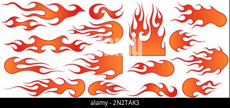 Decalcomania fiamma. Adesivi tribali in vinile per auto sportive o moto, set di illustrazioni vettoriali tatuaggi caldi Illustrazione Vettoriale