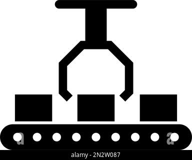 Icona silhouette automazione del lavoro di produzione. Macchinari industriali. Braccio del robot. Vettore modificabile. Illustrazione Vettoriale