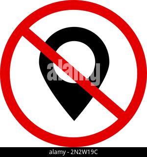 Pin della mappa e icona vietato. Divieto di viaggio. Vettore modificabile. Illustrazione Vettoriale