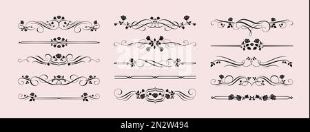 Divisori di rosa gotici. Gothcore confina con un vintage flourish calligrafico e fiori di rosa decorativo set vettore Illustrazione Vettoriale