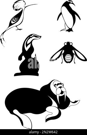 Icone animali illustrazione isolata. Collezione di silhouette animalier per il design isolato sul bianco Illustrazione Vettoriale