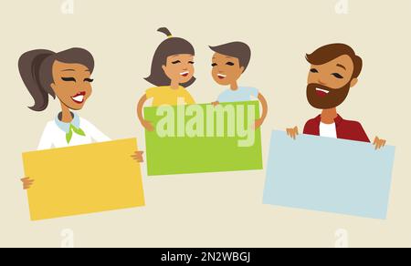 Famiglia che tiene schede vuote per posizionare il testo Illustrazione Vettoriale