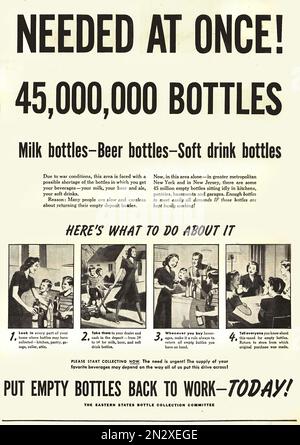 1943 bottiglie vuote tornano al lavoro! - Seconda guerra mondiale - Poster di propaganda degli Stati Uniti Foto Stock
