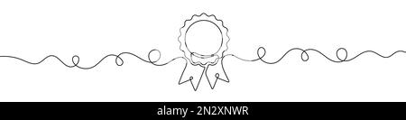 Disegno lineare continuo della medaglia. Disegno a linea singola del nastro di vincita del premio. Illustrazione vettoriale. Illustrazione Vettoriale