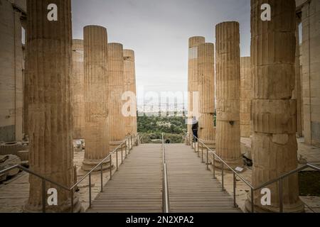 TORBAU Propyläen, Akropolis, Athen, Griechenland Foto Stock