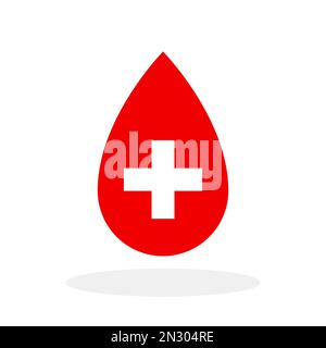 Icona goccia di sangue. Concetto di donazione di sangue. Simbolo rosso goccia di sangue con croce medica. Illustrazione vettoriale. Illustrazione Vettoriale
