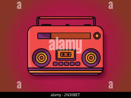 Radio vintage rossa su sfondo vintage Illustrazione Vettoriale