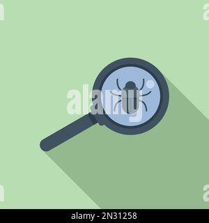 Icona lente di ingrandimento bug vettore piatto. Errore hacker. Minaccia informatica Illustrazione Vettoriale
