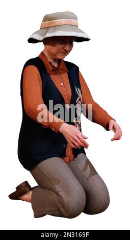 Rendering 3D di una donna anziana asiatica isolata su sfondo bianco Foto Stock