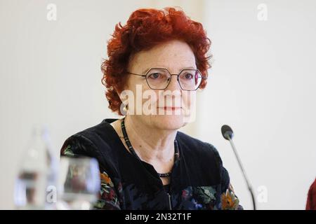 Lubiana, Slovenia. 07th Feb, 2023. Andrea Ammon, direttore del Centro europeo per la prevenzione e il controllo delle malattie (ECDC), interviene a una conferenza stampa dell'Istituto nazionale sloveno di sanità pubblica durante la sua visita a Lubiana. Credit: SOPA Images Limited/Alamy Live News Foto Stock
