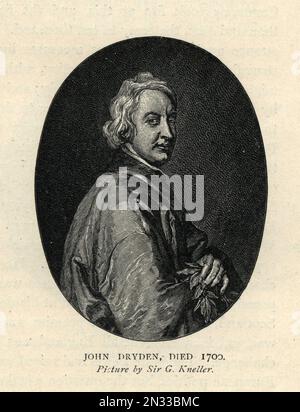 Illustrazione vintage John Dryden poeta inglese, critico letterario, traduttore e drammaturgo che nel 1668 è stato nominato primo poeta inglese Laureate 17th ° secolo Foto Stock