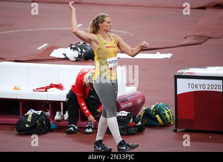 06 AGOSTO 2021 - Tokyo, Giappone: Christin HUSSONG di Germania nella finale di lancio di Javelin femminile di atletica ai Giochi Olimpici di Tokyo 2020 (Foto: Mickael Foto Stock