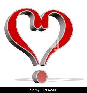 Cuore rosso a forma di punti interrogativi, figura 3D Foto Stock