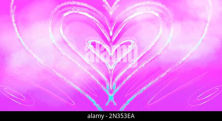 amore in un cuore gigante, cuore al neon, san valentino, celeste, cielo rosa, coppia, anniversario Foto Stock