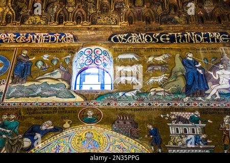 Mosaico bizantino nella Cappella Palatina del Palazzo Normanno a Palermo - Sicilia, Italia Foto Stock