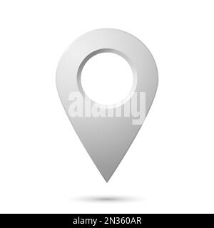 L'icona di geolocalizzazione è di colore argento con luci e ombre su sfondo bianco. Illustrazione Vettoriale