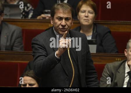 Parigi, Francia il 7 febbraio 2023. Il deputato del partito socialista francese Jerome Guedj durante una sessione di interrogazioni al governo presso l'Assemblea Nazionale, a Parigi, in Francia, il 7 febbraio 2023. Foto di Eliot Blondet/ABACAPRESS.COM Foto Stock