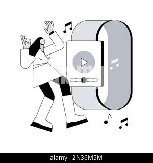 Smartwatch come lettore multimediale portatile astratto concetto di illustrazione vettoriale. Musica indossabile, controllo multimediale wireless, applicazioni multimediali mobili, riproduzione audio-video compatta supportano la metafora astratta. Illustrazione Vettoriale