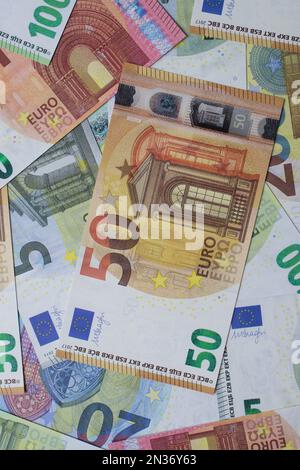 Primo piano delle banconote in euro Foto Stock