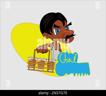 Chai wala personaggio cartoon indiano, pakistano venditore di tè di strada Illustrazione Vettoriale