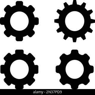 Set di impostazioni vettore icone, Strumenti gruppo, Cog, Gear Sign. Informazioni sull'account dell'opzione Guida. Stile piatto alla moda per design grafico, logo, app mobile Illustrazione Vettoriale